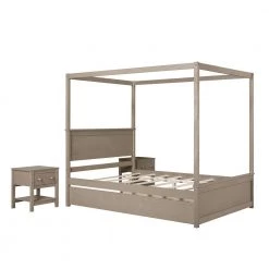 94.1 in. W Light Brown Full Frame Canopy Bedwith Trundle Bed and Two Nightstands,Bedroom Set Frame by ZIRUWU -ZIRUWU || Prepac Shop light brown ziruwu canopy beds zzq yuda7554a 4f 1000