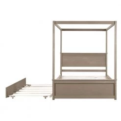 94.1 in. W Light Brown Full Frame Canopy Bedwith Trundle Bed and Two Nightstands,Bedroom Set Frame by ZIRUWU