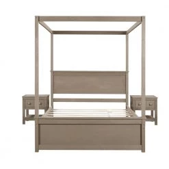 94.1 in. W Light Brown Full Frame Canopy Bedwith Trundle Bed and Two Nightstands,Bedroom Set Frame by ZIRUWU -ZIRUWU || Prepac Shop light brown ziruwu canopy beds zzq yuda7554a c3 1000