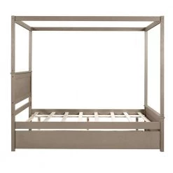 56.5 in. W Light Brown Full Frame Canopy Bedwith Trundle Bed, With Support Slats, No Box Spring Needed Frame by ZIRUWU