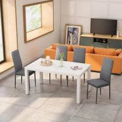 Light Gray Modern Minimalist Dining Chair Fireproof Leather Sprayed Metal Pipe (Set of 4) by ZIRUWU -ZIRUWU || Prepac Shop light gray ziruwu dining chairs zt zqp1dc c3 1000