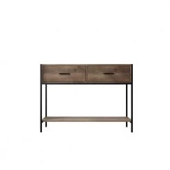 40.6in. Natural Console Table with Two Top Drawers and Open Shelf,Vintage Storage with Sturdy Metal Frame by ZIRUWU