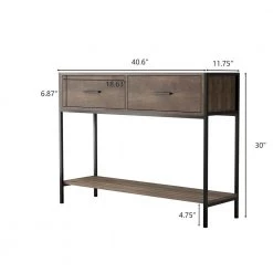 40.6in. Natural Console Table with Two Top Drawers and Open Shelf，Vintage Storage with Sturdy Metal Frame by ZIRUWU -ZIRUWU || Prepac Shop natural ziruwu console tables zqp sn2cta 76 1000