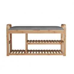 19.6" H X 39.4" W Natural Living Room Bamboo Storage Bench，Entryway 3 Shelves Bench with flip storage compartment by ZIRUWU