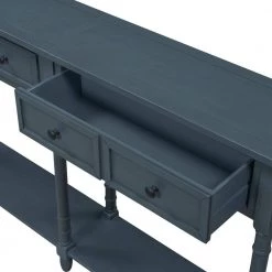 Antique Navy Console Table Sofa Table Easy Assembly with Two Storage Drawers and Bottom Shelf for Living Room by ZIRUWU -ZIRUWU || Prepac Shop navy ziruwu sideboards buffet tables zt zqp3ct c3 1000