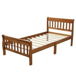 79 in. W Wood Frame Twin Platform Bed in Oak by ZIRUWU