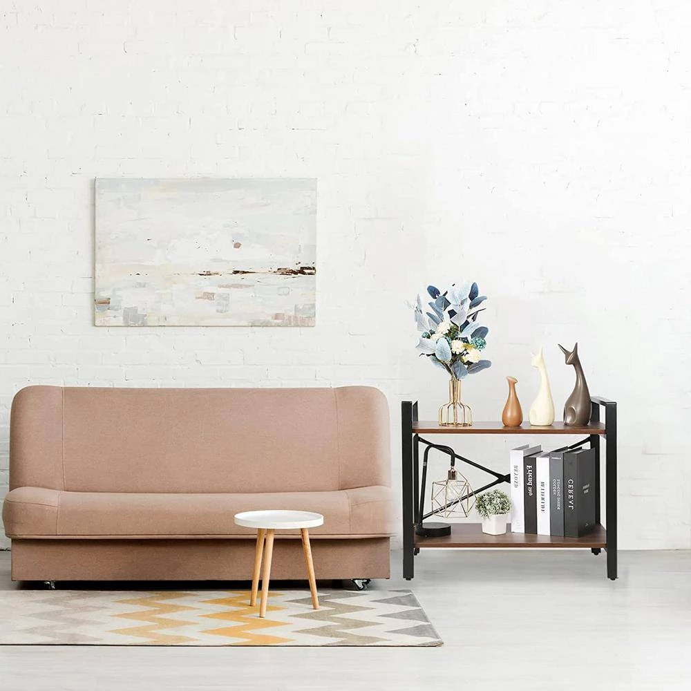 23.6 in. Wide Rustic Brown 2 Bookcasewith Open Shelves,Double Layer Wooden Shelf by ZIRUWU 4 23.6 in. Wide Rustic Brown 2 Bookcasewith Open Shelves,Double Layer Wooden Shelf by ZIRUWU - Image 4