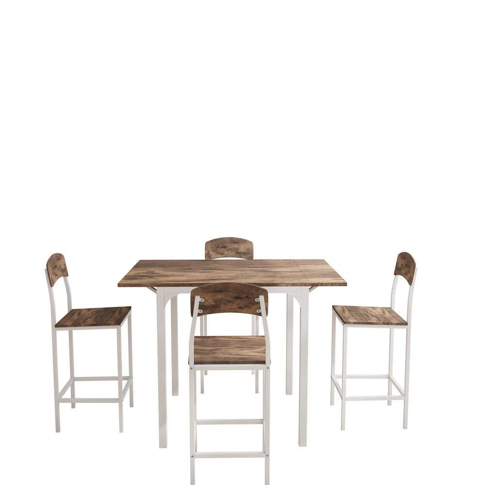 5-piece Counter Height Drop Leaf Dining Table Set Set Seats 4, White Frame+ Rustic Brown Tabletop by ZIRUWU 6 5-piece Counter Height Drop Leaf Dining Table Set Set Seats 4, White Frame+ Rustic Brown Tabletop by ZIRUWU - Image 6