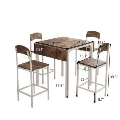 5-piece Counter Height Drop Leaf Dining Table Set Set Seats 4, White Frame+ Rustic Brown Tabletop by ZIRUWU