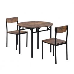 3-Piece Round Rustic Brown Wood Top Table Set Seats 2 by ZIRUWU