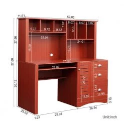 59.06 in. W Teak Home Office Computer Desk with Hutch by ZIRUWU -ZIRUWU || Prepac Shop teak ziruwu computer desks zt zqp8cd 4f 1000