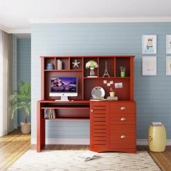 59.06 in. W Teak Home Office Computer Desk with Hutch by ZIRUWU -ZIRUWU || Prepac Shop teak ziruwu computer desks zt zqp8cd c3 1000