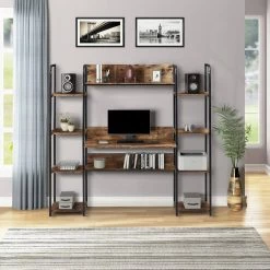 59.80 in. Wide Tiger 8 Bookcasewith Storage Hutch and double bookcase,Computer Workstation with Storage Bookshelf by ZIRUWU -ZIRUWU || Prepac Shop tiger ziruwu bookcases bookshelves zzq sja721a06 fa 1000