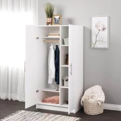 Elite White Wardrobe Cabinet with Storage 32 in W. x 65 in H. x 21 in D. by Prepac -ZIRUWU || Prepac Shop white prepac accent cabinets wesw 3264 k 1f 1000