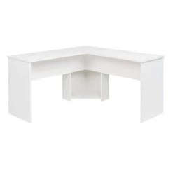 56 in. White L-Shaped Desk with Corner Storage Compartment by Prepac