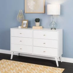 6-Drawer Milo Mid Century Modern Dresser by Prepac -ZIRUWU || Prepac Shop white prepac dressers wdbr 1406 1 1f 1000
