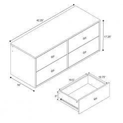 Milo 4-Drawer White Floating Dresser 17.25 in. H x 42.25 in. W x 16 in. D by Prepac -ZIRUWU || Prepac Shop white prepac dressers wdbw 1412 1 76 1000