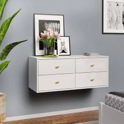 Milo 4-Drawer White Floating Dresser 17.25 in. H x 42.25 in. W x 16 in. D by Prepac -ZIRUWU || Prepac Shop white prepac dressers wdbw 1412 1 a0 1000
