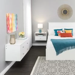 Milo 4-Drawer White Floating Dresser 17.25 in. H x 42.25 in. W x 16 in. D by Prepac -ZIRUWU || Prepac Shop white prepac dressers wdbw 1412 1 d4 1000