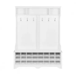 60 in. White Wide Hall Tree with 24 Shoe Cubbies by Prepac