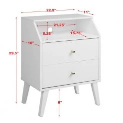 Milo Mid Century Modern White 2-Drawer Nightstand with Angled Top by Prepac -ZIRUWU || Prepac Shop white prepac nightstands wdnr 1403 1 1f 1000