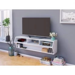 Altus 58 in. White Composite Floating Entertainment Center Fits TVs Up to 60 in. with Wall Mount Feature by Prepac -ZIRUWU || Prepac Shop white prepac tv stands wcaw 0208 1 4f 1000