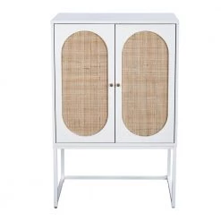 White Natural Rattan 2 Door high cabinet,Built-in adjustable shelf, Free Standing Cabinet for Living Room Bedroom by ZIRUWU