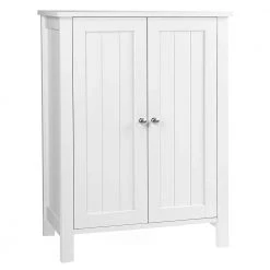White Bathroom Floor Storage Cabinet with Double Door Adjustable Shelf by ZIRUWU