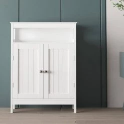 Bathroom standing storage with double shutter doors cabinet-White by ZIRUWU -ZIRUWU || Prepac Shop white ziruwu accent cabinets zt zqp1stb 1f 1000
