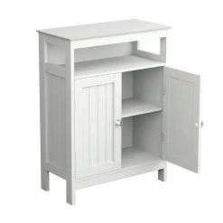 Bathroom standing storage with double shutter doors cabinet-White by ZIRUWU -ZIRUWU || Prepac Shop white ziruwu accent cabinets zt zqp1stb fa 1000