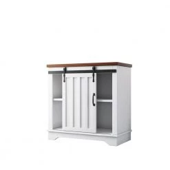 White Cabinet with Sliding Barn Door by ZIRUWU -ZIRUWU || Prepac Shop white ziruwu accent cabinets zzq wqy39a 77 1000