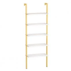 25 in. Wide White 5 Bookcasewith Metal Frame,Storage Rack Shelves Display Plant by ZIRUWU