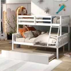White Twin Over Full Bunk Bed with Trundle, Convertible into 2 Beds by ZIRUWU -ZIRUWU || Prepac Shop white ziruwu bunk beds zt zqp2wb 31 1000