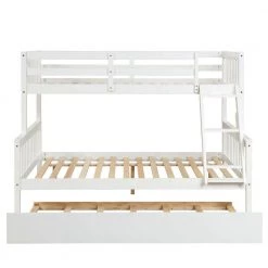 White Twin Over Full Bunk Bed with Trundle, Convertible into 2 Beds by ZIRUWU