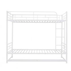 White Twin Over Twin Metal Bunk Bed with shelf and Slatted Support No Box Spring Needed by ZIRUWU