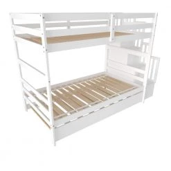 White Bunk Beds Twin over Twin Stairway Storage function by ZIRUWU