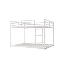White Full Low Bunk Bed with Ladder by ZIRUWU