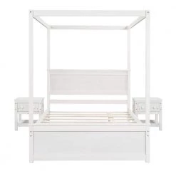94.1 in. W White Full Frame Canopy Bedwith Trundle Bed and Two Nightstands,Bedroom Set Frame by ZIRUWU