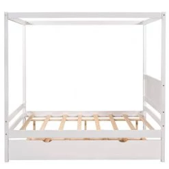 57 in. W White Full Frame Canopy Bedwith Trundle,With Slat Support Leg Frame by ZIRUWU -ZIRUWU || Prepac Shop white ziruwu canopy beds zzq yuda7560a 44 1000
