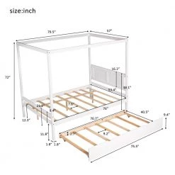 57 in. W White Full Frame Canopy Bedwith Trundle,With Slat Support Leg Frame by ZIRUWU -ZIRUWU || Prepac Shop white ziruwu canopy beds zzq yuda7560a 4f 1000