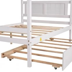 57 in. W White Full Frame Canopy Bedwith Trundle,With Slat Support Leg Frame by ZIRUWU -ZIRUWU || Prepac Shop white ziruwu canopy beds zzq yuda7560a fa 1000