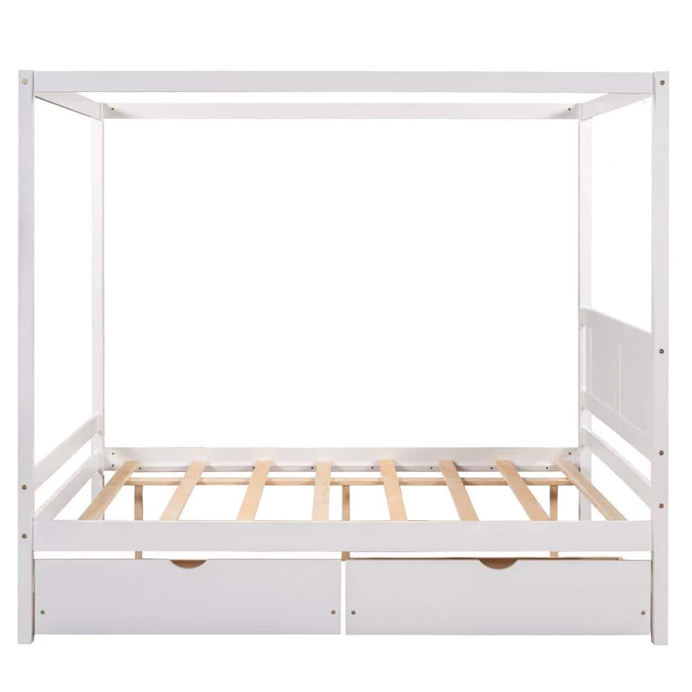 57 in. W White Full Frame Canopy Bedwith Two Drawers,With Slat Support Leg Frame by ZIRUWU 1 57 in. W White Full Frame Canopy Bedwith Two Drawers,With Slat Support Leg Frame by ZIRUWU