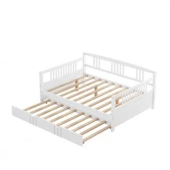 White Full Size Daybed Wood Bed with Twin Size Trundle by ZIRUWU