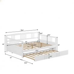 White Full Size Daybed Wood Bed with Twin Size Trundle by ZIRUWU -ZIRUWU || Prepac Shop white ziruwu daybeds zt zqp1db c3 1000