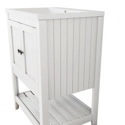 3.6" H X 23.7" W White Modern Sleek Bathroom Vanity Elegant Ceramic Sink with Solid Wood Frame Open Style Shelf by ZIRUWU -ZIRUWU || Prepac Shop white ziruwu makeup vanities zt zqp1cs c3 1000