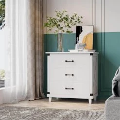 White Pine Modern Bedroom Nightstand with 3 Drawers Storage by ZIRUWU -ZIRUWU || Prepac Shop white ziruwu nightstands zt zqp1ns 44 1000