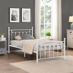 Twin Size Metal Bed Frame with Headboard and Footboard (White) by ZIRUWU -ZIRUWU || Prepac Shop white ziruwu platform beds zqp bf23b 31 1000