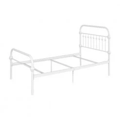 Bed Frame Twin Size Metal Platform Bed , Box Spring Replacement with Headboard White by ZIRUWU