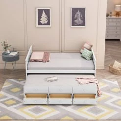 78.7 in. White Full Captain Bed With Twin Size Trundle and 3 Drawers Made By Solid Wood by ZIRUWU -ZIRUWU || Prepac Shop white ziruwu platform beds zt zqpb1a 31 1000
