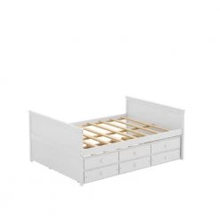 78.7 in. White Full Captain Bed With Twin Size Trundle and 3 Drawers Made By Solid Wood by ZIRUWU -ZIRUWU || Prepac Shop white ziruwu platform beds zt zqpb1a c3 1000